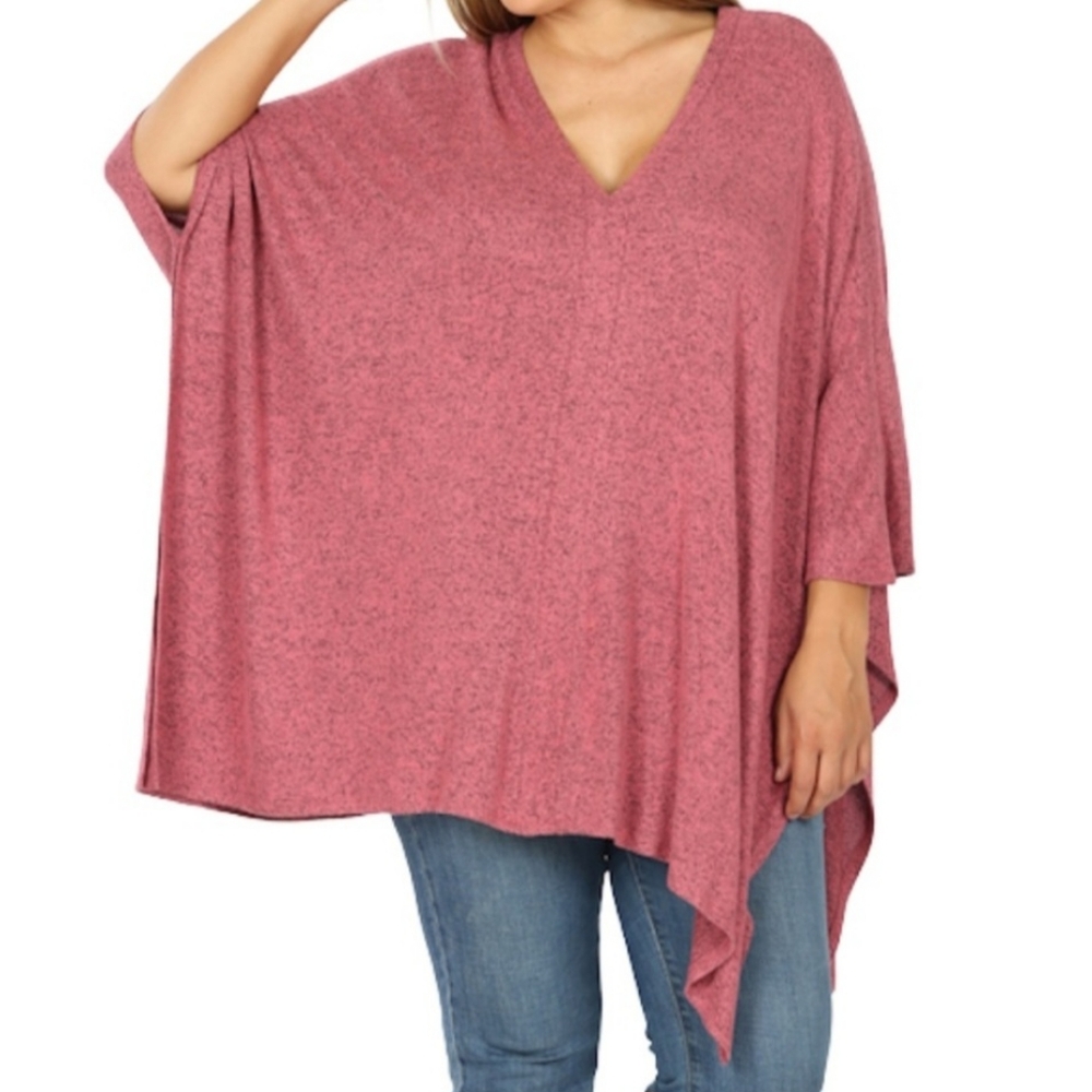 Sexy Zenana Outfitters Size XL Marled Mauve Flowy Poncho Top